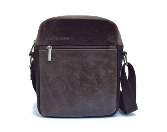 Messenger bag for man. Crossbody bag for man. Small shoulder bag. Canvas and leather messenger bag