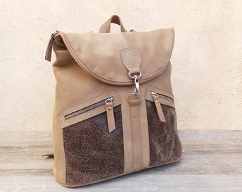 Sac à dos en cuir pour femmes. Sac à dos en cuir anti-vol. Sac à dos en nubuck et cuir fendu. Sac à dos en cuir fait à la main.