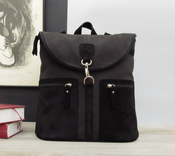 black suede backpack women's