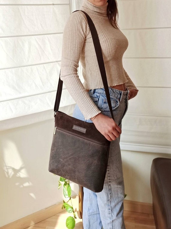 Bolso de piel vuelta marron. Bolso de cuero envejecido marron. Bolso cuero marron para hombre. Bolso de cuero marron para mujer. Etsy Espana