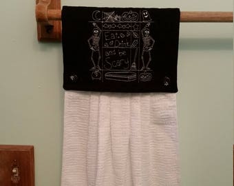 Eat, drink,  and be scary embroidered Halloween kitchen towel 2