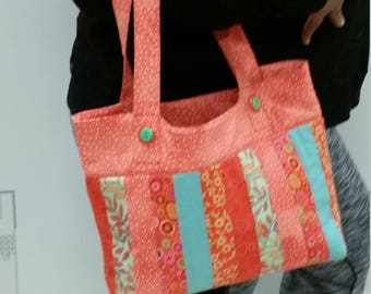 Patchwork handbag in coral/orange/teal