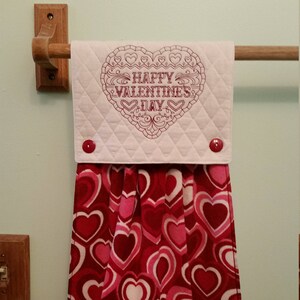 Redwork valentine embroidered kitchen towel image 1