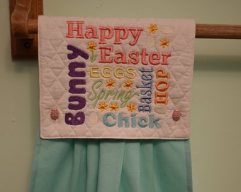 happy easter embroidered kitchen towel