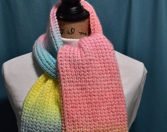 Hand knit scarf #148 in soft winter pastels