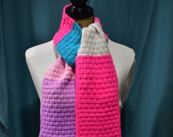 handgebreide sjaal #102 in de kleuren roze en lavendel