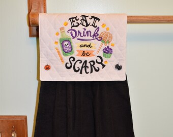 Eat,drink, and be scary embroidered Halloween towel