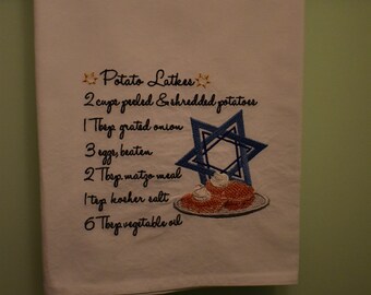 potato latke embroidered kitchen towel for Hanukkah