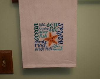 beach life 2 embroidered flour-sack towel