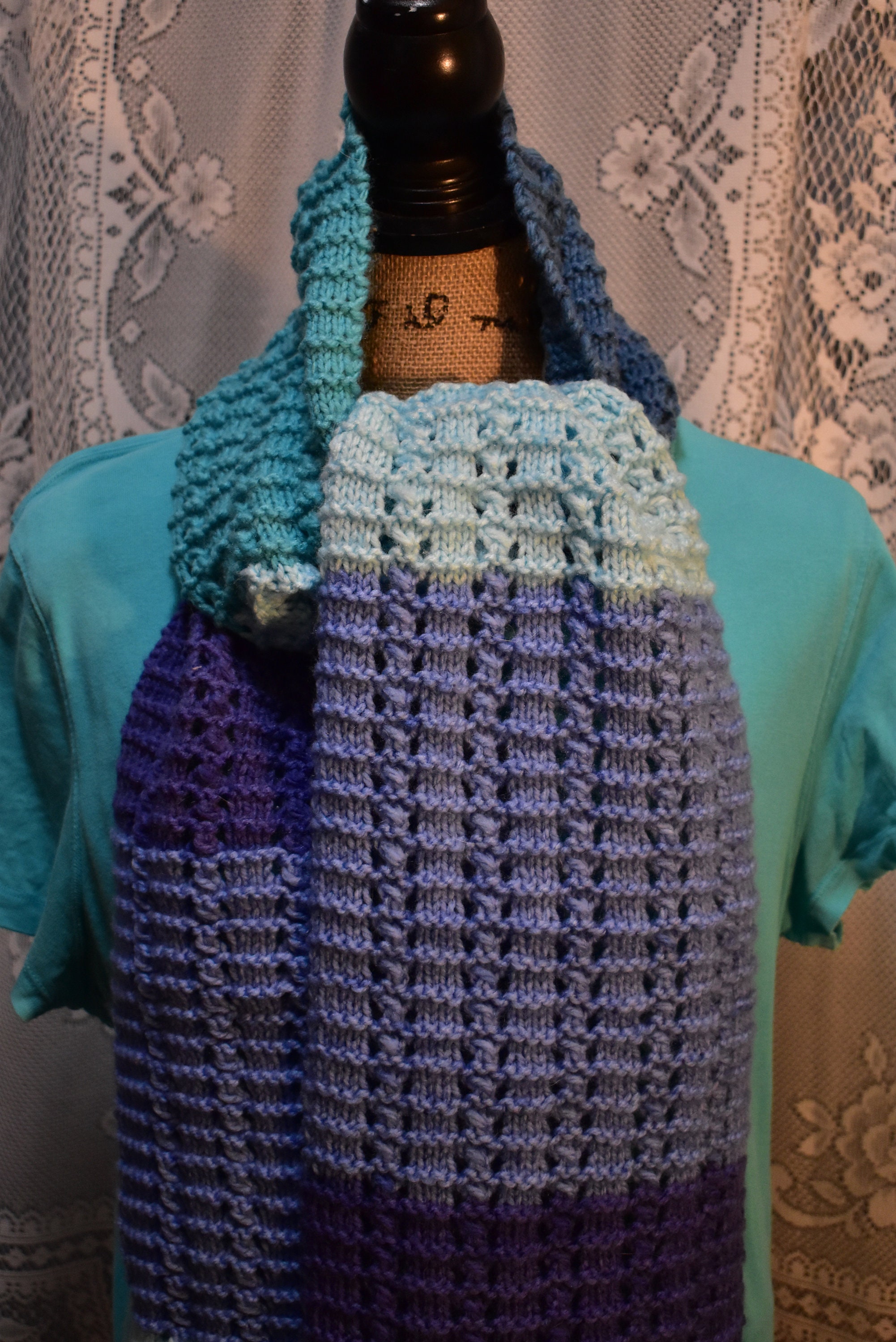 Hand Knit Scarf #195 in Shades of Teal, Aqua, and Blue - Etsy