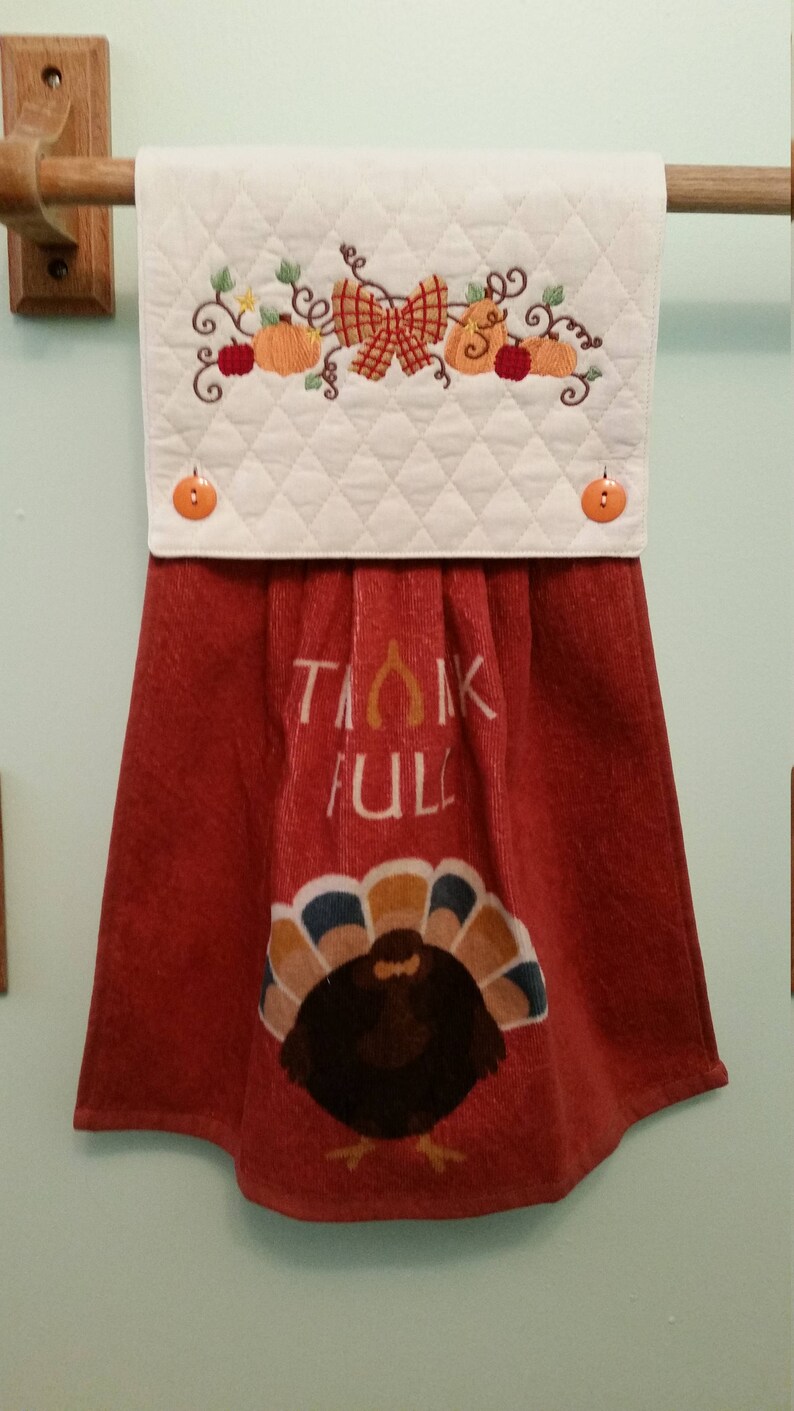 Thanksgiving Embroidered Kitchen Towels Harvest Pumpkins Turkeys - Etsy