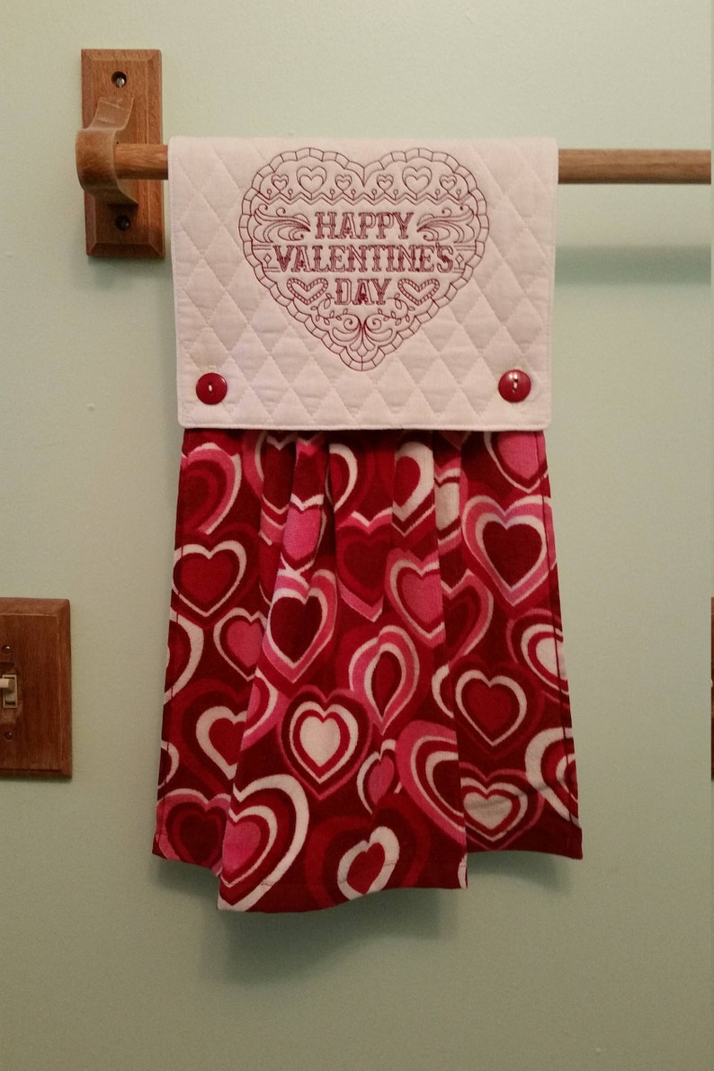 Redwork valentine embroidered kitchen towel image 1
