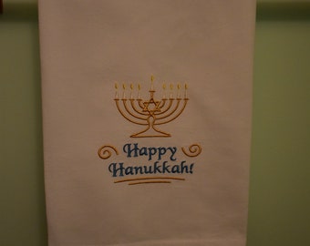 Happy Hanukkah kitchen towel with menorah