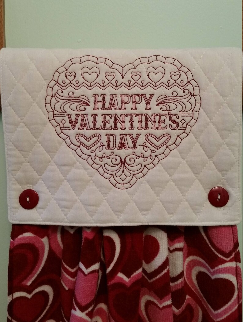 Redwork valentine embroidered kitchen towel image 3