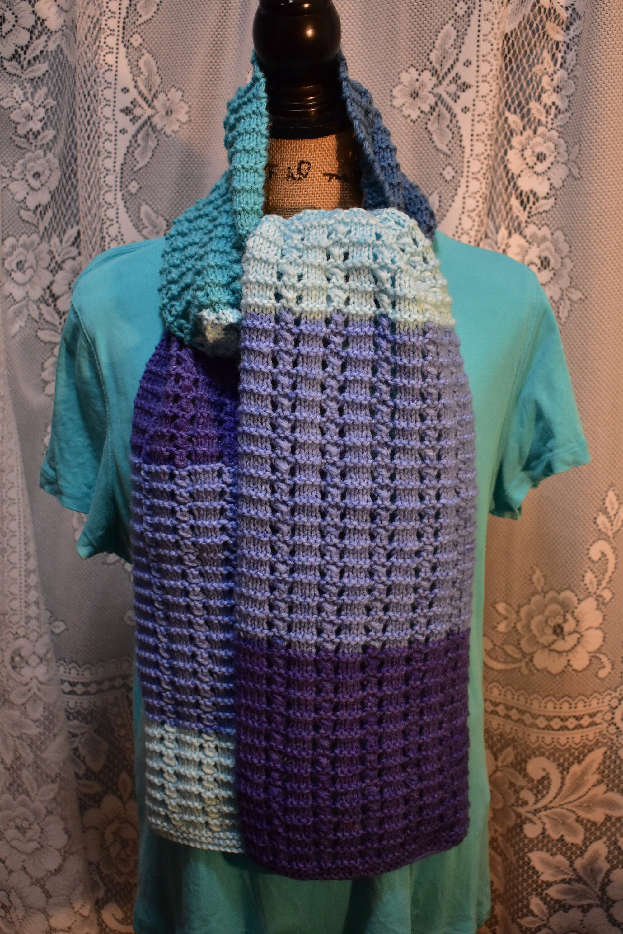 Hand Knit Scarf #195 in Shades of Teal, Aqua, and Blue - Etsy