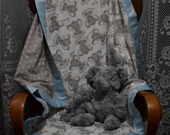 flannel baby blanket - baby elephants on clouds