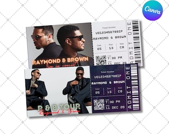Bewerkbare Canva-sjabloon voor concertticket, aangepast Raymond & Brown-ticket (digitale download)