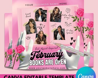 Bewerkbare boekingsflyer februari, Valentijnsdagflyer, download op canva, png, download Valentijnsdagflyer