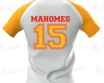 Patrick Mahomes Football Game Day Chiefs Jersey, voetbalshirtontwerp, shirtontwerpsjabloon, perfect voor sublimatie, bundel met 3 png-afbeeldingen