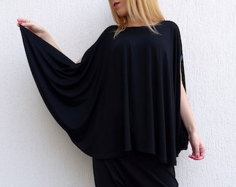 Women Black Tunic/Tunics for Women/Asymmetrical Tunic/Plus Size Tunic/Black Tunic/Womens Tunic/Oversized Tunic/Loose Tunic/Long Tunic/YANORA