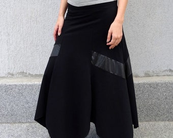 Black Skirt/Womens Skirt/Asymmetric Skirt/Plus Size Skirt/Maxi Skirt/Long Skirt/Loose Skirt/Extravagant Skirt/Eco Leather Skirt/YANORA