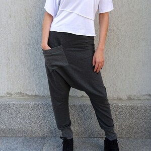 Harem Pants/Grey Pants/Drop Crotch Pants/Cotton Pants/Loose Pants/Long Pants/Harem Pants Women/Plus Size Pants/Wide Leg Pants/YANORA