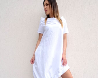 Asymmetric Dress/White Dress/Womens Dress/Cotton Dress/Oversize Dress/Short Dress/Summer Dress/Loose Dress/Tunic Dress/Casual Dress/YANORA