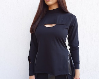 Extravagant Tunic/Asymmetric Tunic/Black Women Tunic/Plus Size Tunic/Cotton Tunic/Tunic Dress/Gothic Tunic/Long Sleeve Tunic/YANORA