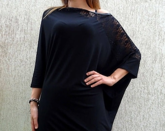 Women Black Tunic/Women Tunic/Tunic Dress/Plus Size Tunic/Tunics for Women/Black Maxi Dress/Plus Size/Oversize Tunic/Asymmetric Tunic/YANORA