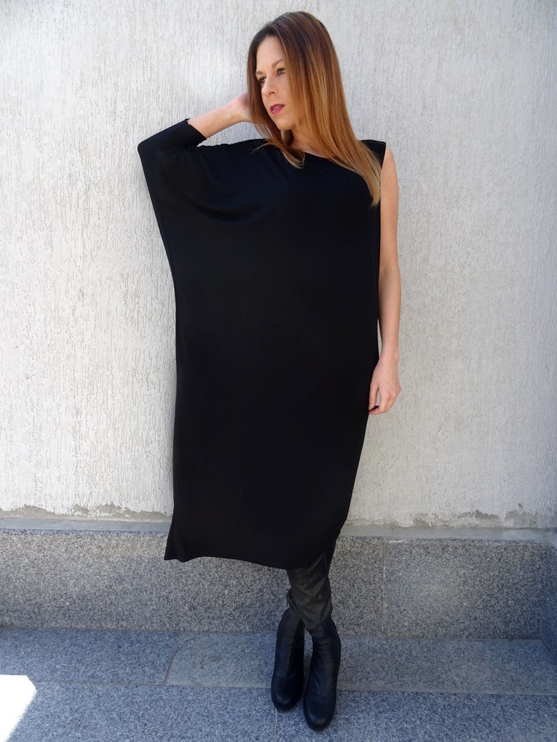 Kaftan Dress/Black Kaftan/Plus Size Dress/Oversize Dress/Women Kaftan/Black Maxi Dress/Asymmetric Dress/Long Dress/Womens Dress/YANORA image 1