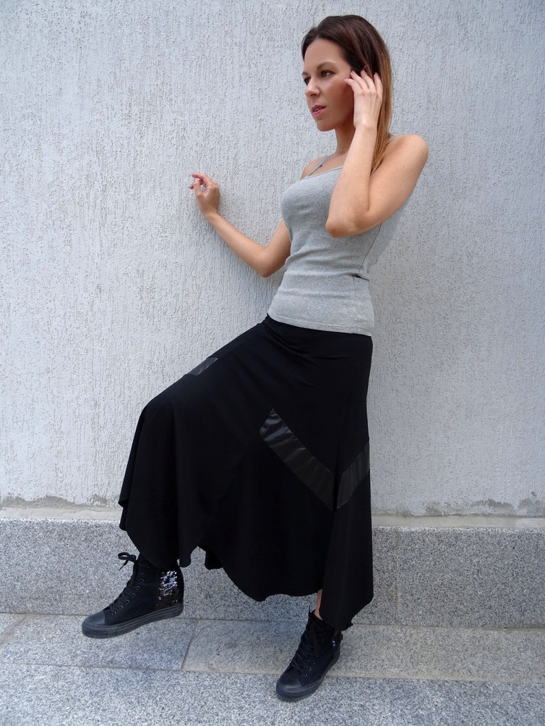 Black SkirtWomens SkirtAsymmetric SkirtPlus Size SkirtMaxi SkirtLong SkirtLoose SkirtExtravagant SkirtEco Leather SkirtYANORA