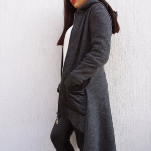 Asymmetric Women Coat/Hooded Coat/Wool Jacket/Long Sleeve Coat/Trench Coat/Warm Zipper Coat/Long Jacket/Casual Coat/YANORA image 9