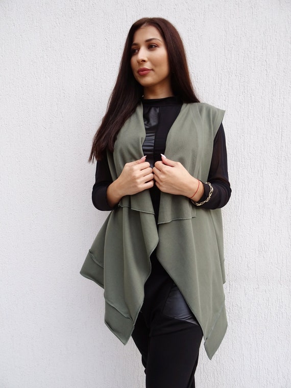 Asymmetric Vest/Plus Size Vest/Long  Coat/Black Vest/Cotton Vest/Oversize Vest/Cotton Coat/Comfy Vest/Sleeveless Coat/Casual Vest/YANORA