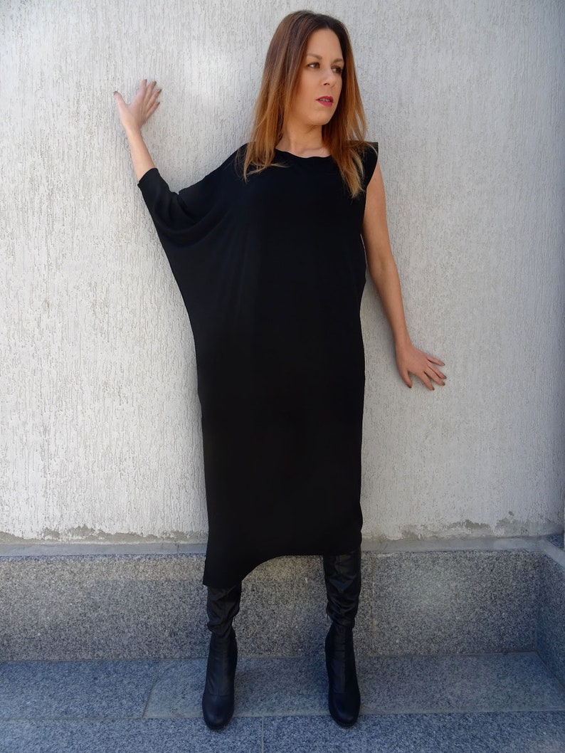 Kaftan Dress/Black Kaftan/Plus Size Dress/Oversize Dress/Women Kaftan/Black Maxi Dress/Asymmetric Dress/Long Dress/Womens Dress/YANORA image 4