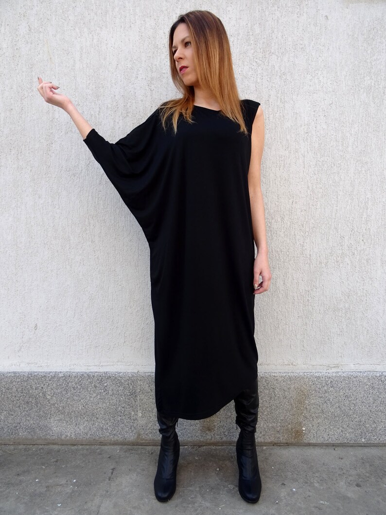 Kaftan Dress/Black Kaftan/Plus Size Dress/Oversize Dress/Women Kaftan/Black Maxi Dress/Asymmetric Dress/Long Dress/Womens Dress/YANORA image 2