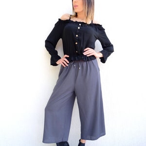 Palazzo Pants/Short Pants/Wide Leg Pants/Grey Pants/Summer Pants/Cotton Pants/Loose Pants/Plus Size Pants/Maxi Pants/Women Pants/YANORA image 4