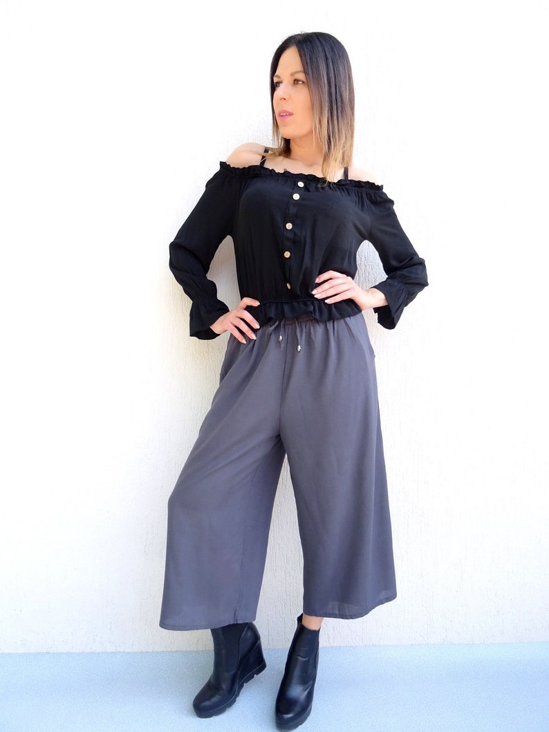 Palazzo Pants/Short Pants/Wide Leg Pants/Grey Pants/Summer Pants/Cotton Pants/Loose Pants/Plus Size Pants/Maxi Pants/Women Pants/YANORA image 4