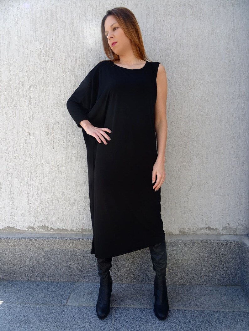 Kaftan Dress/Black Kaftan/Plus Size Dress/Oversize Dress/Women Kaftan/Black Maxi Dress/Asymmetric Dress/Long Dress/Womens Dress/YANORA image 7