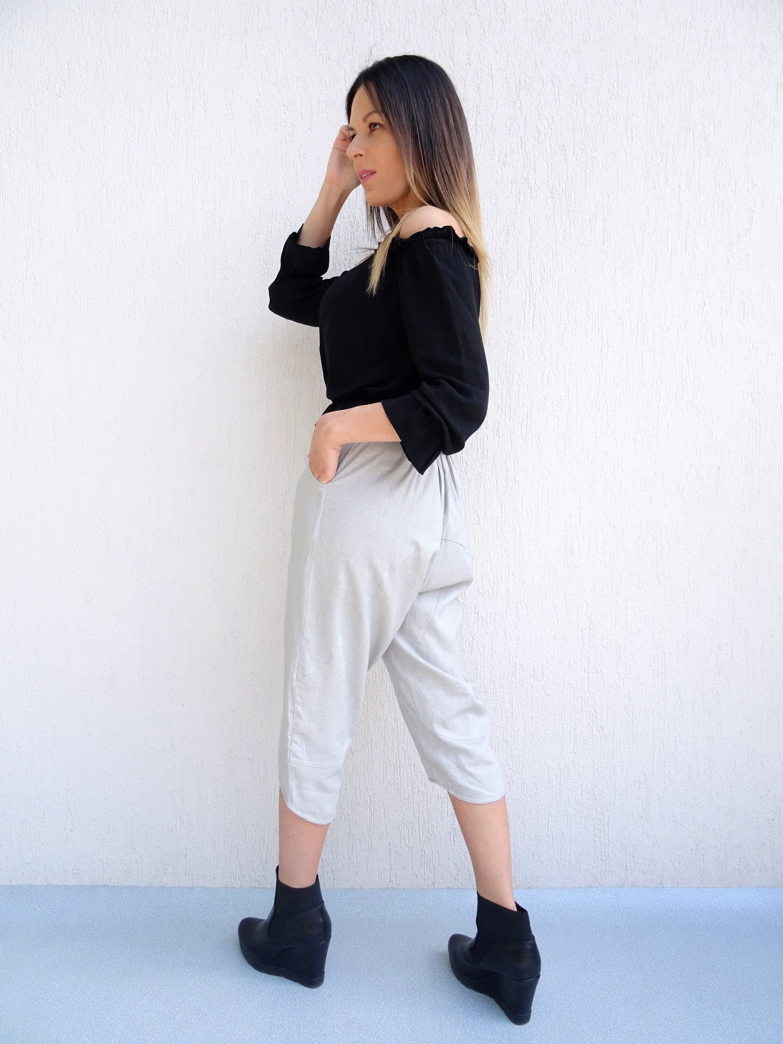 Drop Crotch Pants/baggy Pants/cotton Pants/women Pants/short Pants 