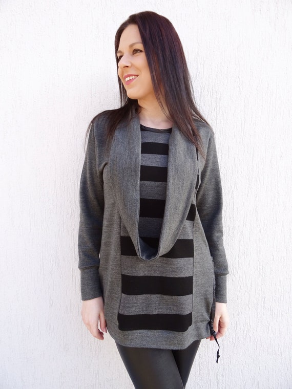 Black Asymmetric Sweater/Oversized Sweater/Warm Sweater/Plus Size Sweater/Women Tunic/Comfy Sweater/Extravagant Black Tunic/Yanora