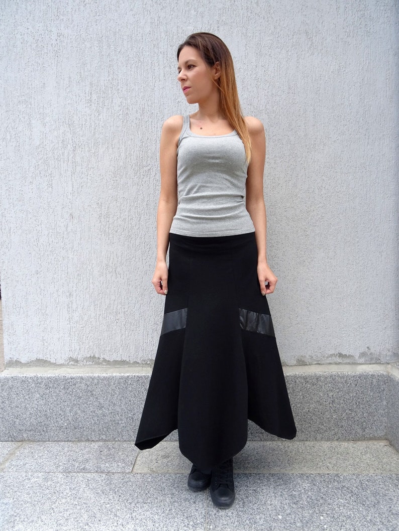Black SkirtWomens SkirtAsymmetric SkirtPlus Size SkirtMaxi SkirtLong SkirtLoose SkirtExtravagant SkirtEco Leather SkirtYANORA