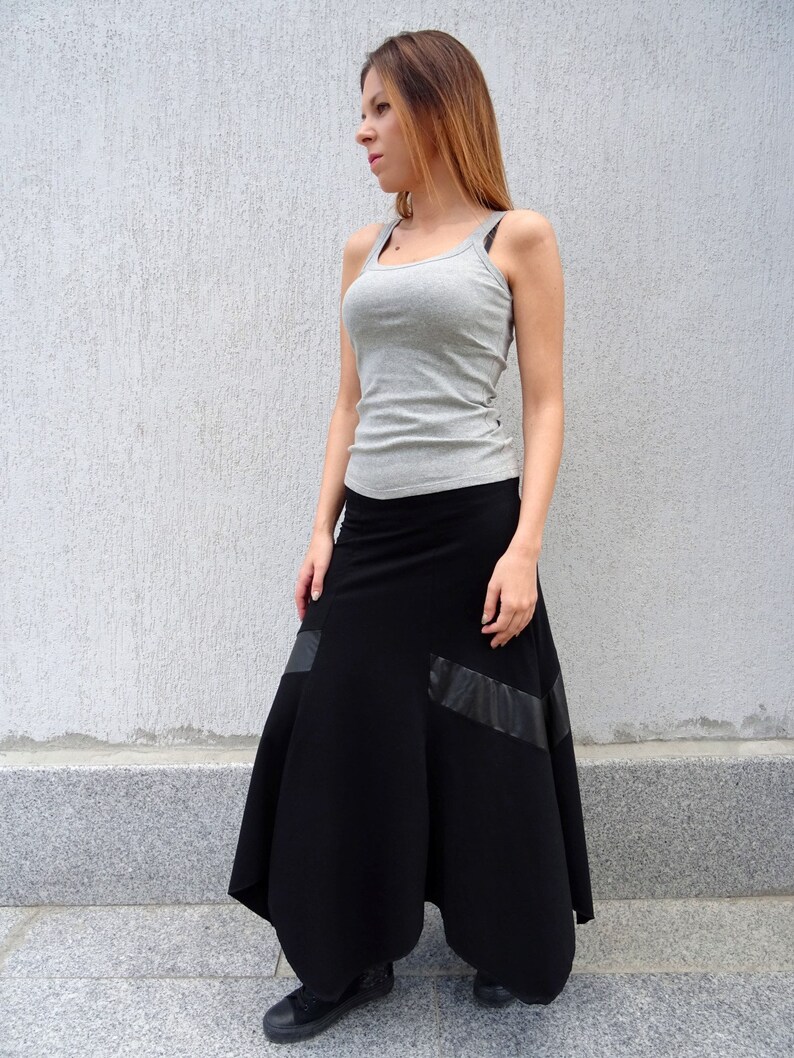 Black SkirtWomens SkirtAsymmetric SkirtPlus Size SkirtMaxi SkirtLong SkirtLoose SkirtExtravagant SkirtEco Leather SkirtYANORA