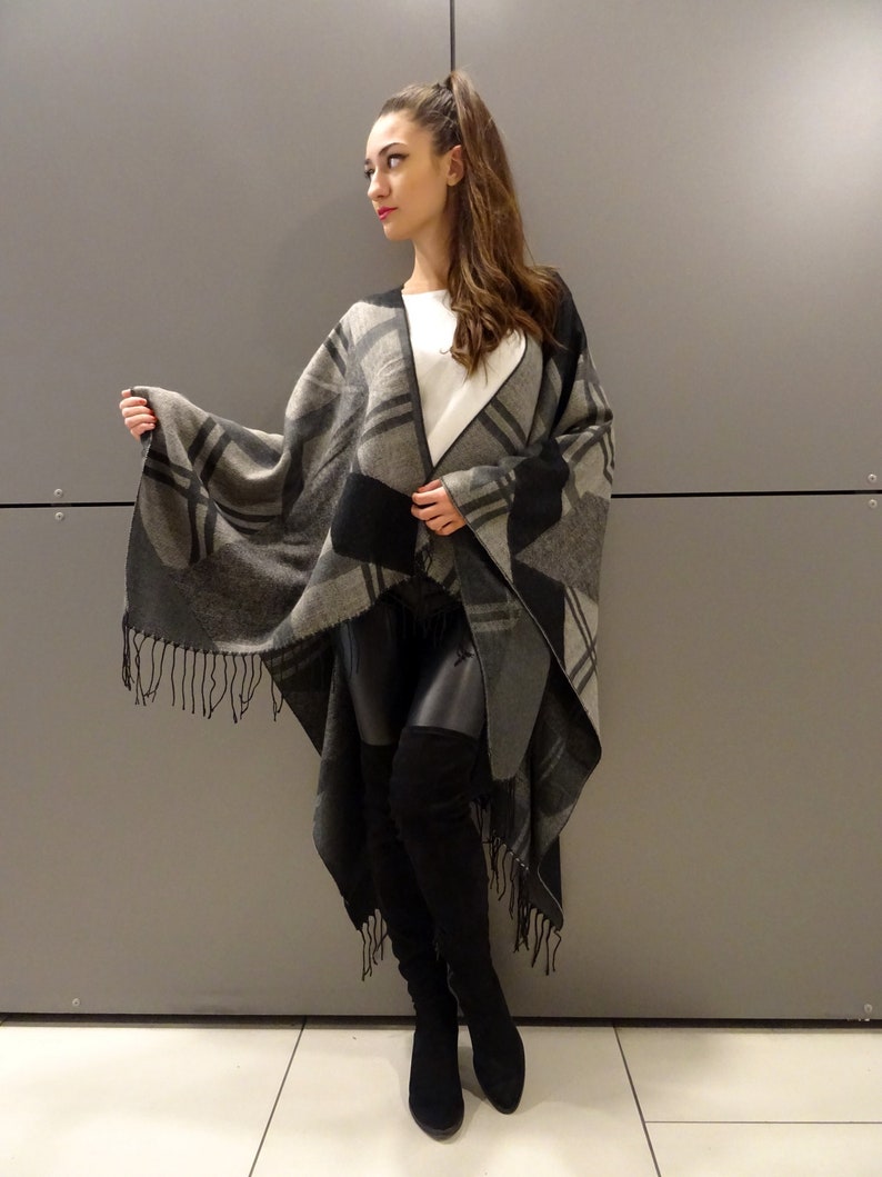 Womens PonchoPoncho WrapWinter Wool ScarfPlus Size PonchoBoho PonchoWomens Long ScarfWool PonchoPoncho CapeOversize PonchoYANORA