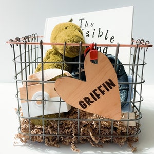 Personalized Wooden Heart Tag: Valentine&#39;s Day Basket Name Tag