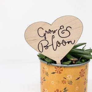 Grow and Bloom Planter Tag Good Luck Gift Wood Plant Tag Teacher Gift Graduation Gift Garden Stake Flower Pot Tag image 1