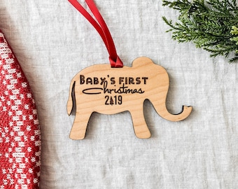 Babys First Christmas Ornament - Wooden Christmas Ornament - Babys First Ornament - Newborn Christmas - Baby Elephant Ornament
