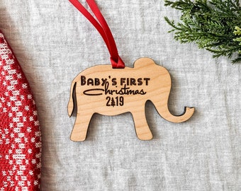 Babys First Christmas Ornament - Wooden Christmas Ornament - Babys First Ornament - Newborn Christmas - Baby Elephant Ornament