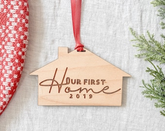 Our First Home Christmas Ornament - Wood Christmas Ornament - New Home Ornament - Real Estate Agent Closing Gift - Housewarming Gift