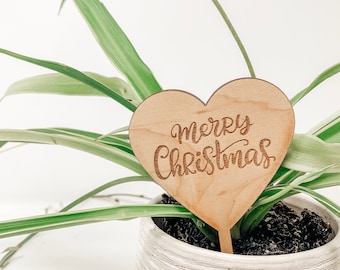 Merry Christmas Planter Gift Tag - Wood Plant Tag - Employee Christmas Gift - Teacher Christmas Gift - Neighbor Christmas Gift