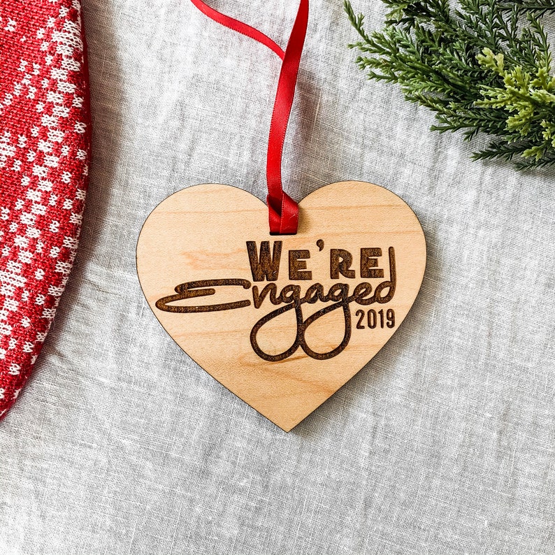 We're Engaged Christmas Ornament Wood Christmas Ornament Engagement Ornament Just Engaged Ornament Engagement Gift image 1